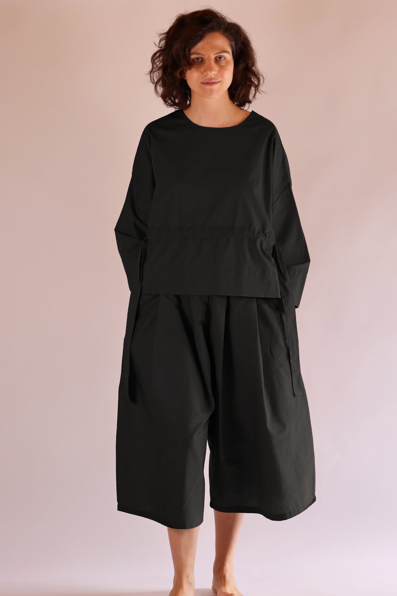 Drawstring Top | Organic Cotton Poplin | Black