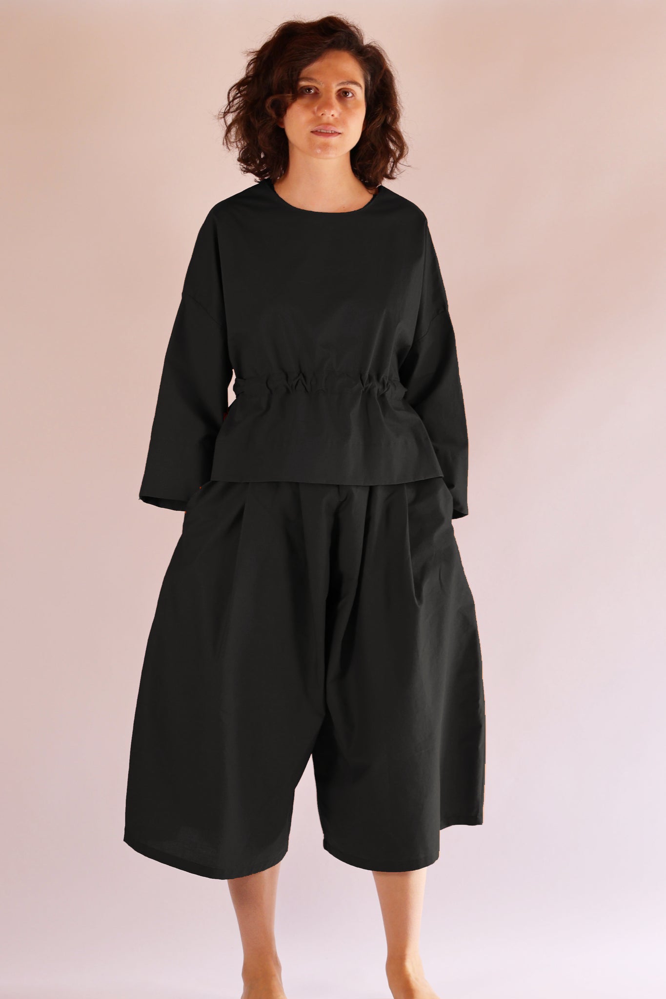 Drawstring Top | Organic Cotton Poplin | Black