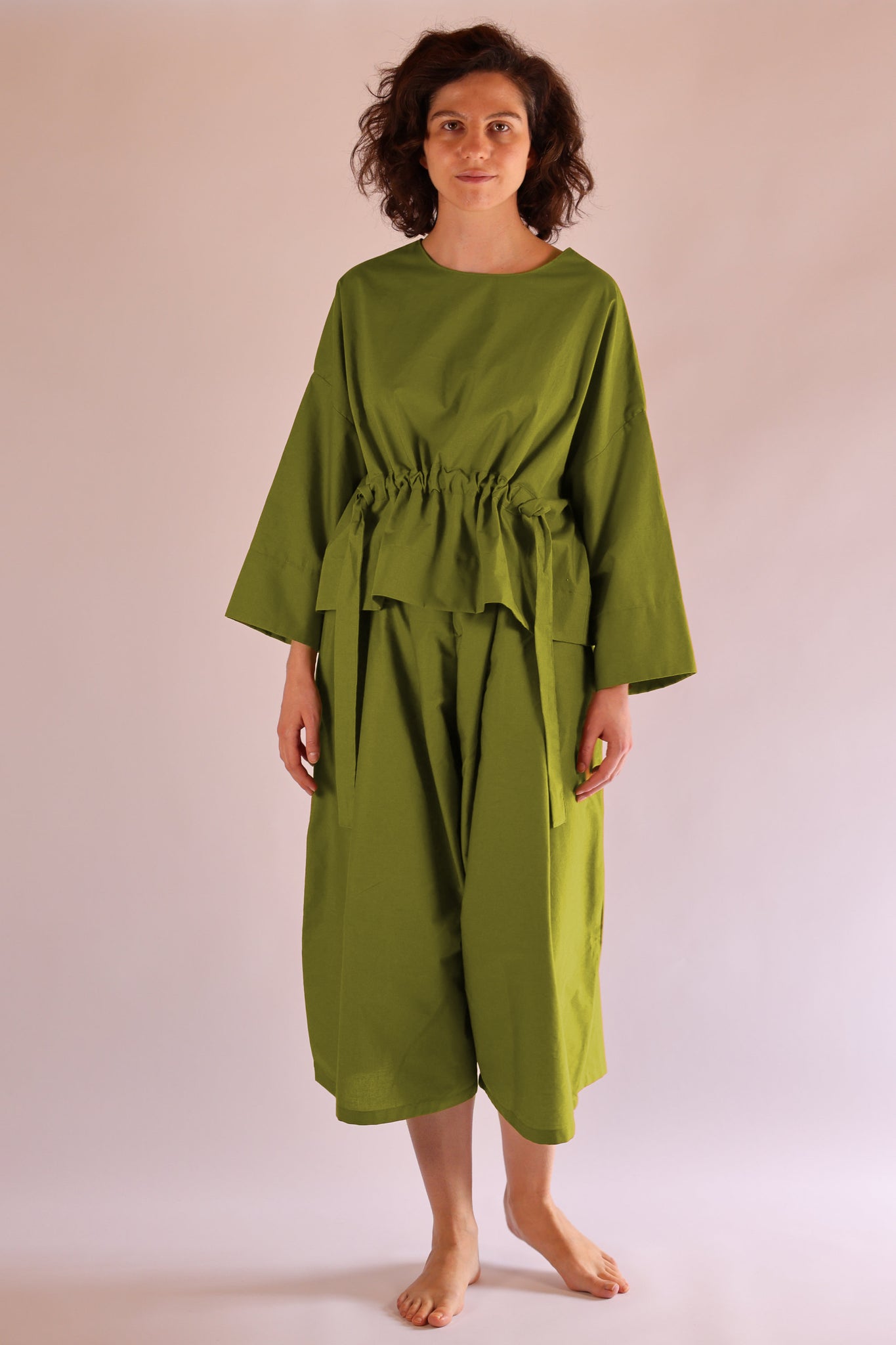 Drawstring Top | Organic Cotton Poplin | Olive