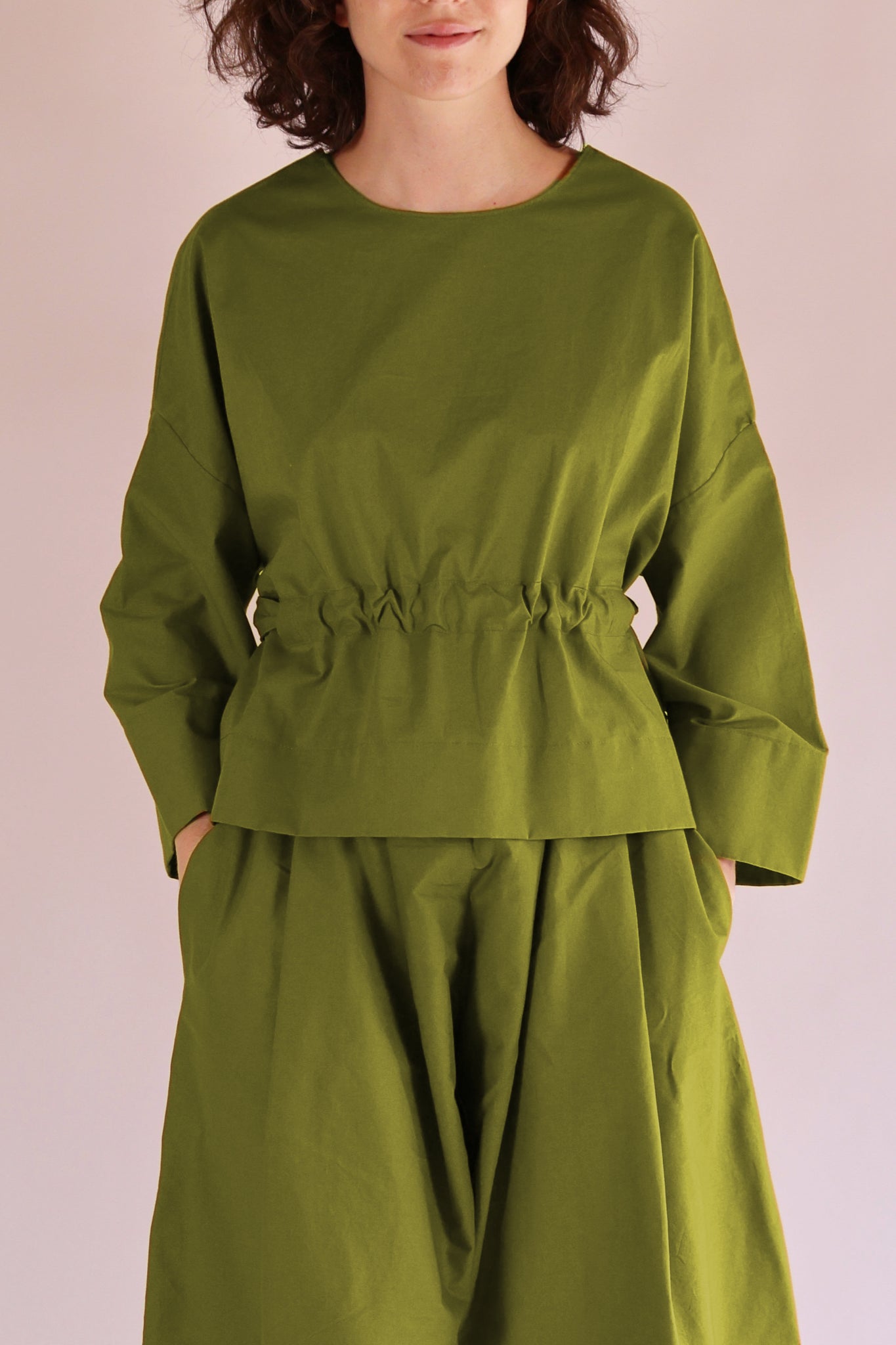 Drawstring Top | Organic Cotton Poplin | Olive