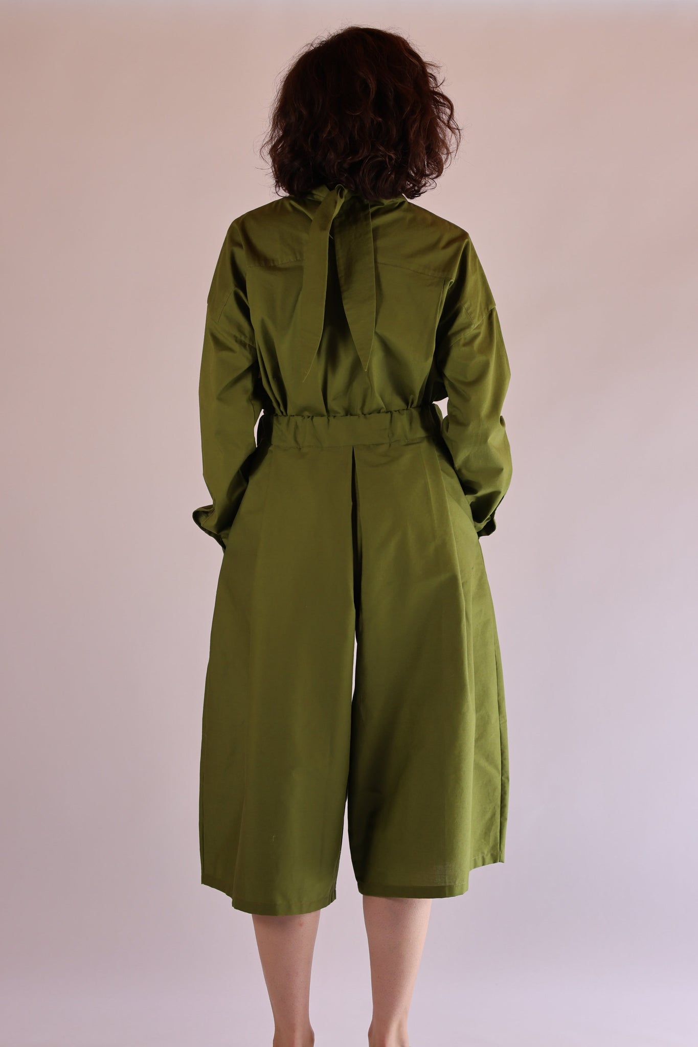 Leaf Collar Shirt Long | Organic Cotton Poplin | Olive