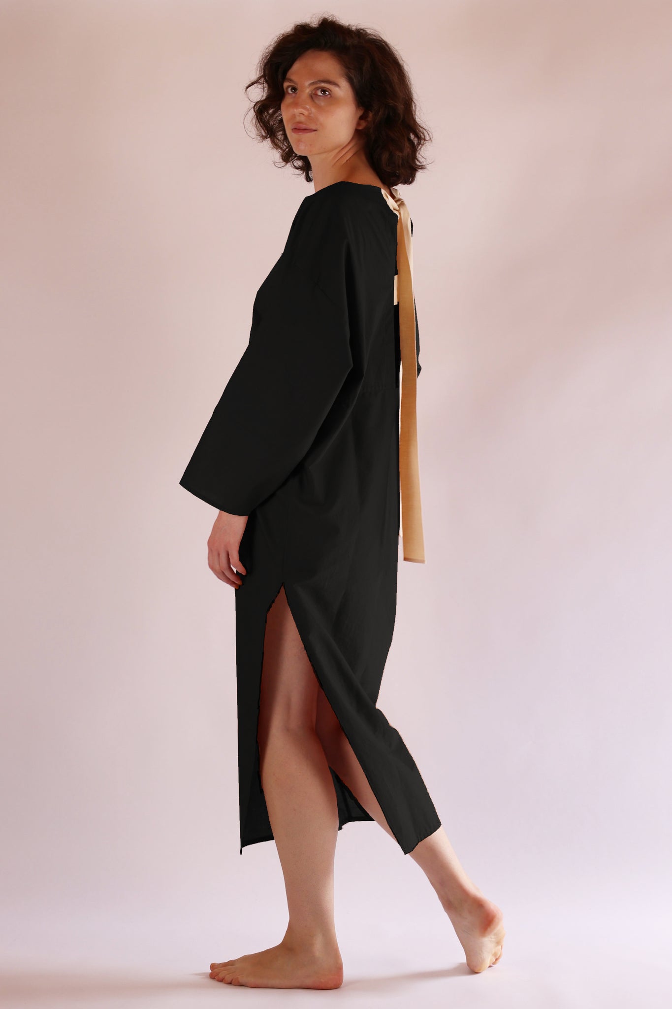 Ribbon Dress / Organic Cotton Poplin / Black