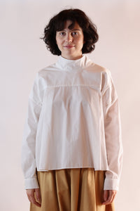 Leaf Collar Shirt Cropped | Organic Cotton Poplin | White