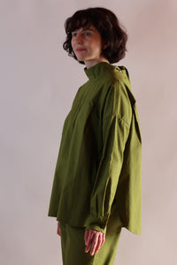 Leaf Collar Shirt Long | Organic Cotton Poplin | Olive