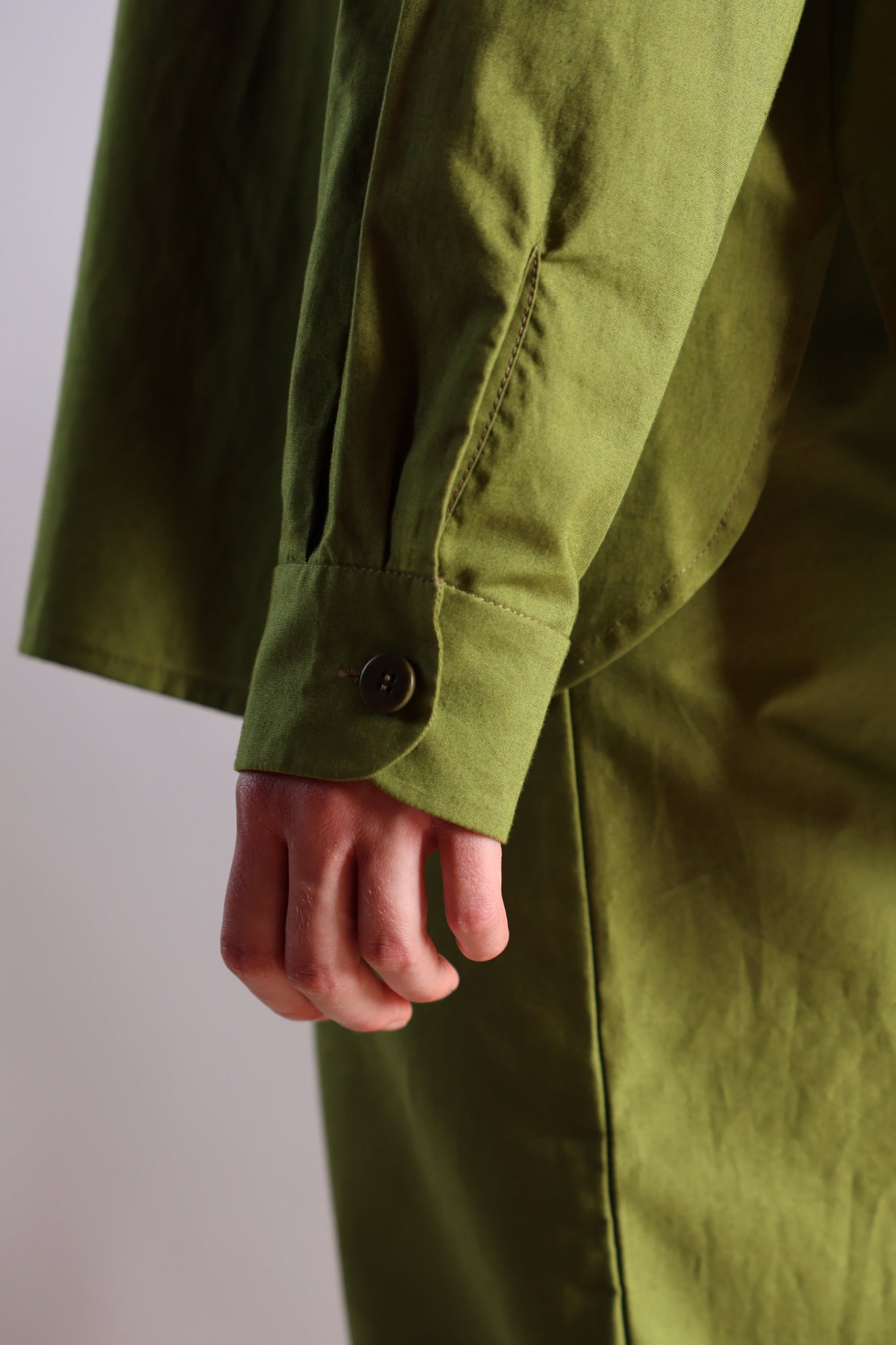 Leaf Collar Shirt Long | Organic Cotton Poplin | Olive