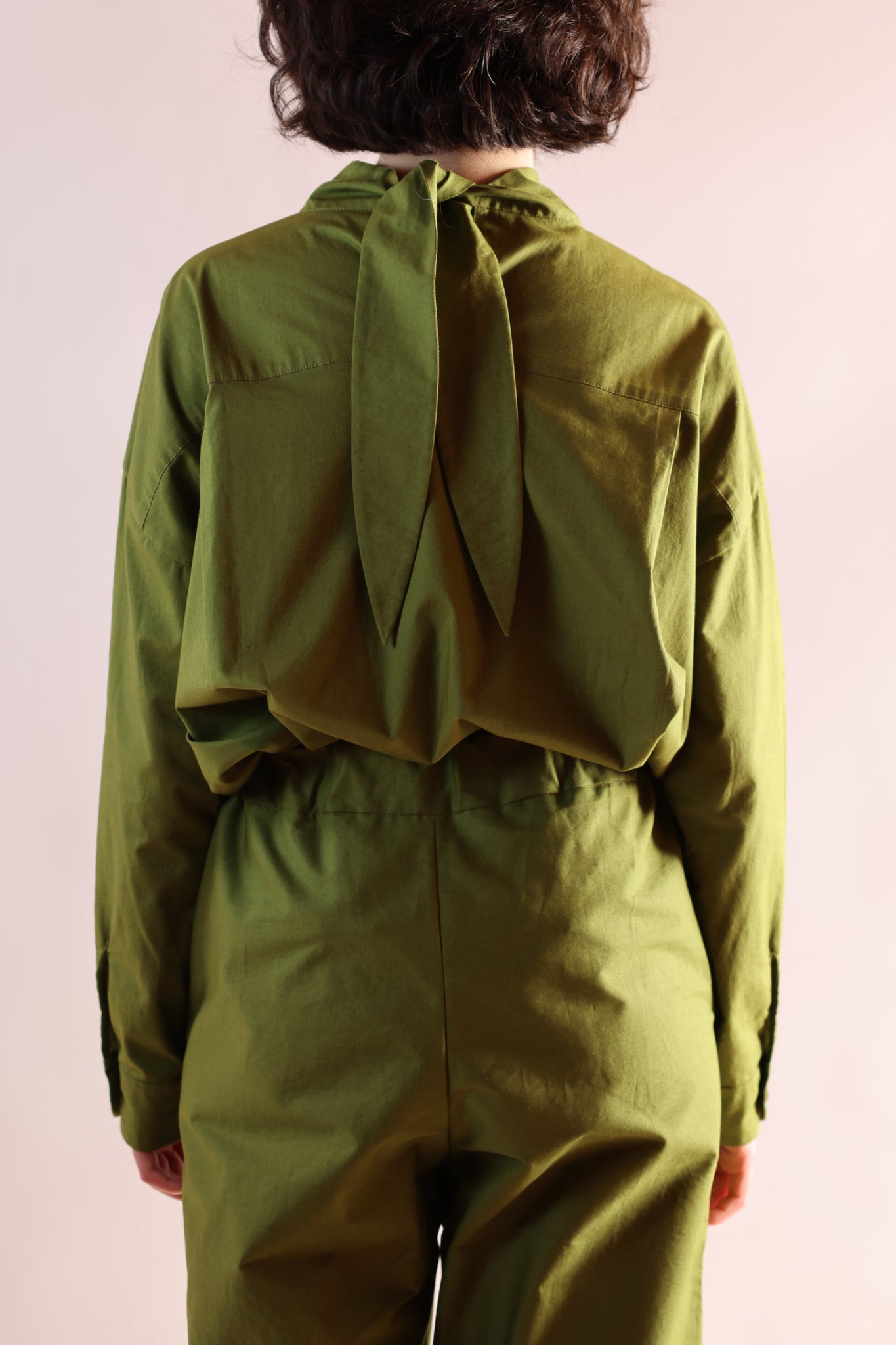 Leaf Collar Shirt Long | Organic Cotton Poplin | Olive