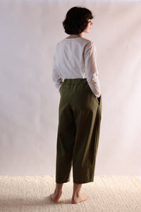 Pleated Pants | Organic Cotton Twill | Olive