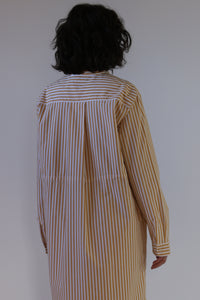 Drawstring Dress / Organic Cotton Poplin / Striped White/Natural
