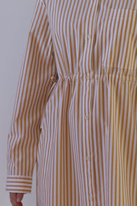 Drawstring Dress / Organic Cotton Poplin / Striped White/Natural