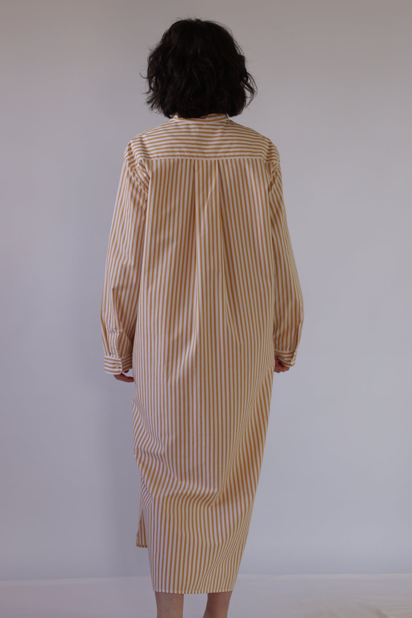 Crista Long Shirt / Organic Cotton Poplin / Striped White/Natural