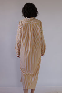 Crista Long Shirt / Organic Cotton Poplin / Striped White/Natural