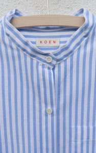 Matteo Long Shirt / Organic Cotton Poplin / Striped White/Sky