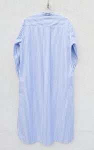 Matteo Long Shirt / Organic Cotton Poplin / Striped White/Sky
